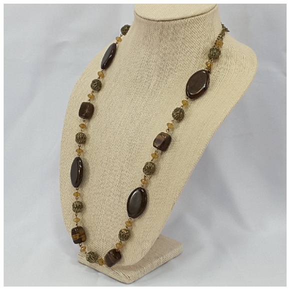 Goldtone Multi Dimensional Beaded Long Strand Neck - Picture 6 of 8